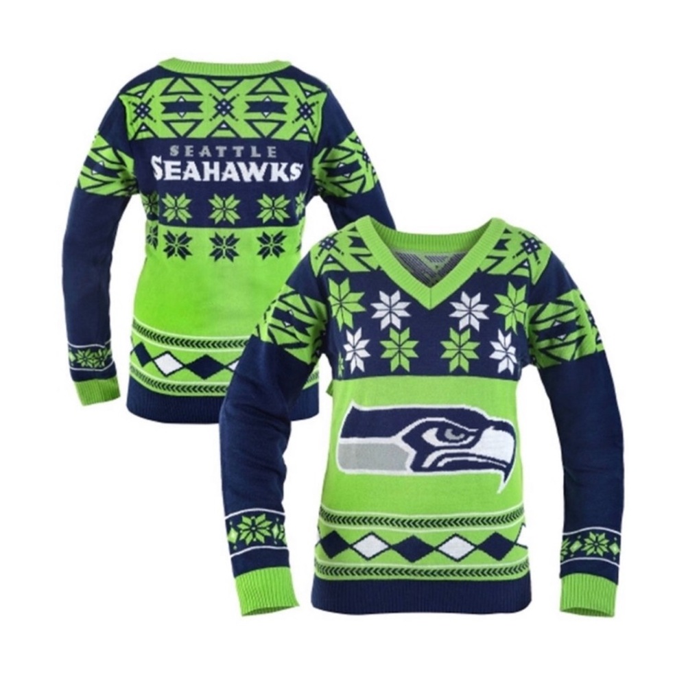 Seattle Seahawks Women’s Ugly Christmas V-Neck Sweater
